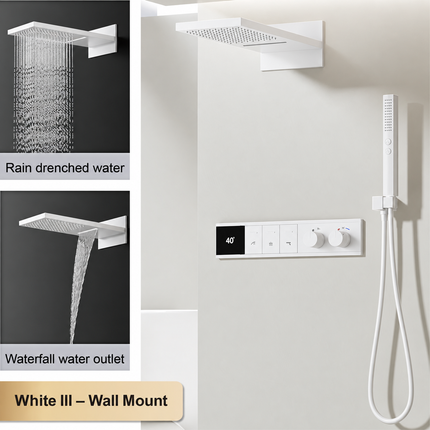 LED Digital Thermostatic Shower Set with Ceiling Rain Head & Slide Bar