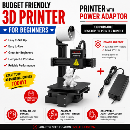 EasyThreed Entry Level 3D Printer - PLA/TPU Compatible, Power Adapter