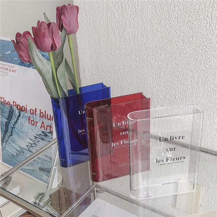 Elegant Transparent Acrylic Book Vase for Stylish Home Decor