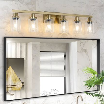 Room & Decor Golden 6-Light Vanity Light, Clear Glass Shades, Modern D