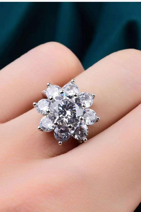 Floral Moissanite Ring with Platinum-Plated Zircon Accents - Luxury Elegance