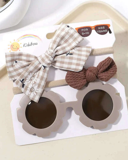 3Pcs/Set Newborn Print Bowknot Headbands and Cute Round Sunglasses