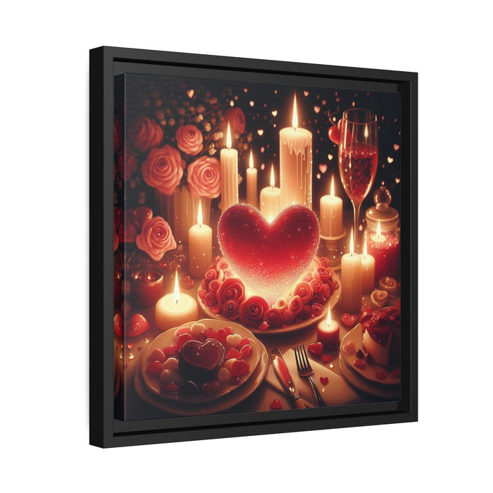 Sleek Black Pine Framed Valentine Night Canvas Art