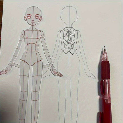 Clear Fashion Illustration Ruler Set with Dress Form Templates for Student Design and BJD Doll Outfit Sketching
