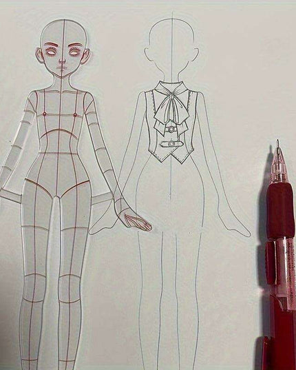 Clear Fashion Illustration Ruler Set with Dress Form Templates for Student Design and BJD Doll Outfit Sketching