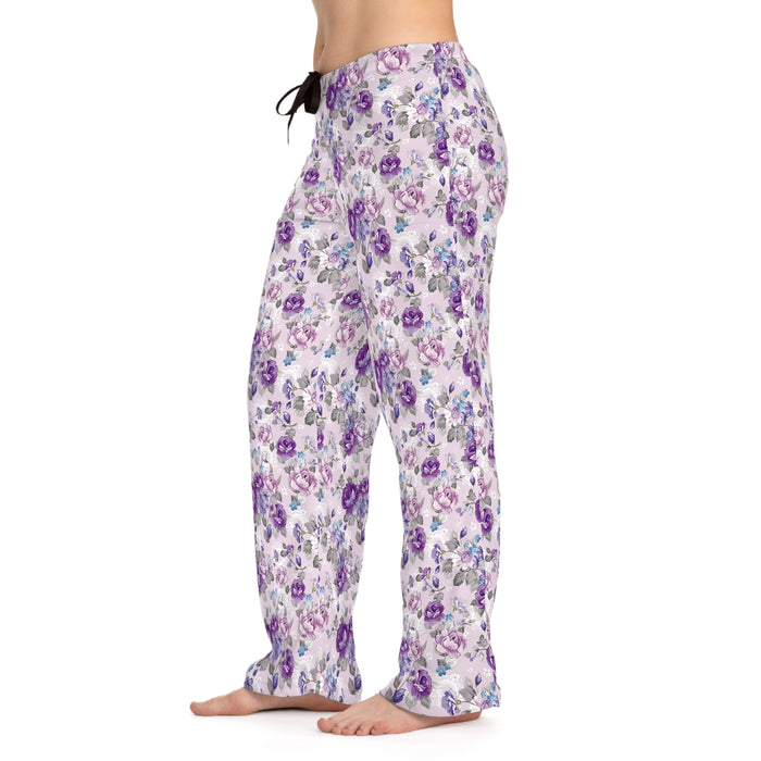 Retro Purple Floral Women's Pajama Pants - Indulge in Opulence