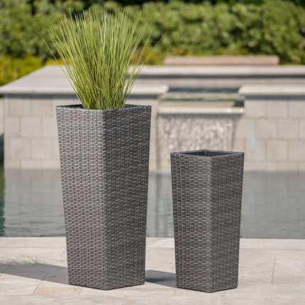 Room & Decor Grey Rattan Flower Pot - Durable & Stylish Design