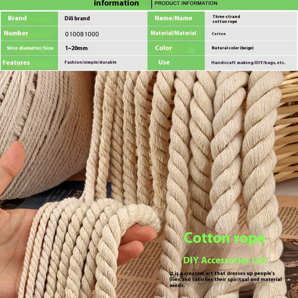 Peekaboo Studio Coarse Beige Cotton Rope, 3-Strand, 20mm Thickness