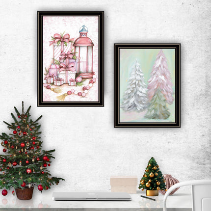 Mary June 2-Piece Pink Candy Land Christmas Tree Wall Art Set, Framed