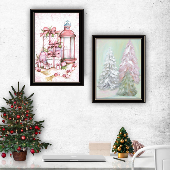 Mary June 2-Piece Pink Candy Land Christmas Tree Wall Art Set, Framed