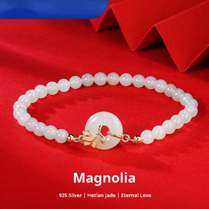 Peekaboo Studio Orchid Hetian Jade S925 Silver Magnolia Beads Bracelet