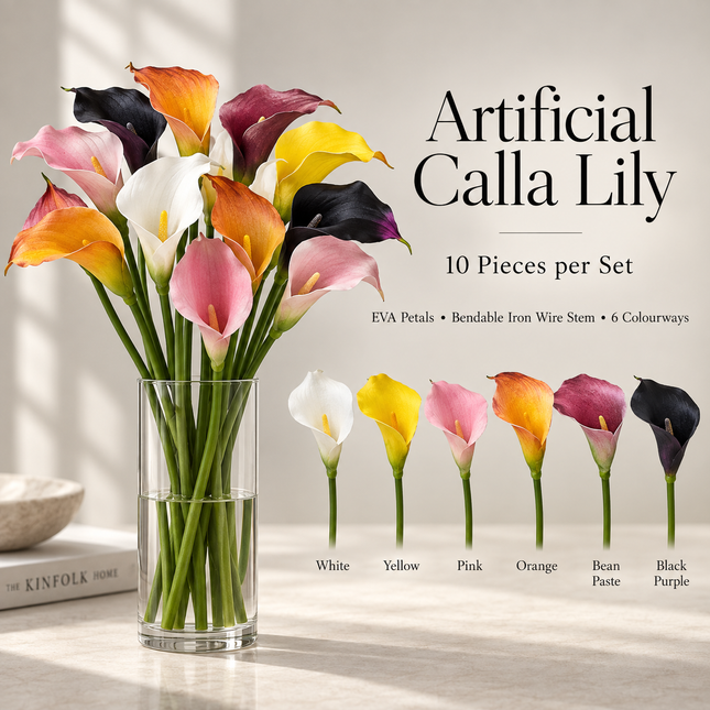 10-Piece EVA Calla Lily Artificial Flower Set — Bendable Stems, Home & Wedding Decor
