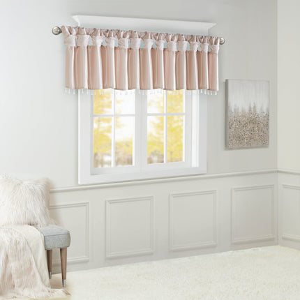 Room and Decor Lightweight Faux Silk Valance with Beads, Blush 50x26