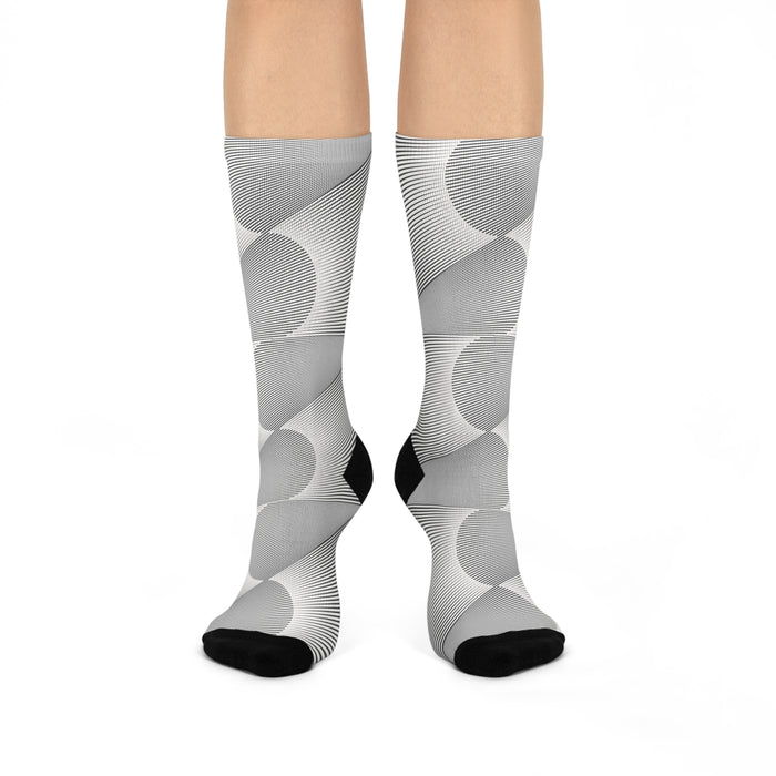 Geometric Chic Unisex Crew Socks with Cushioned Comfort - One Size Fits All