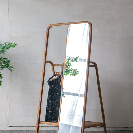 Room & Decor Large Brown Wood Clothes Hanger with Mirror & Storage She