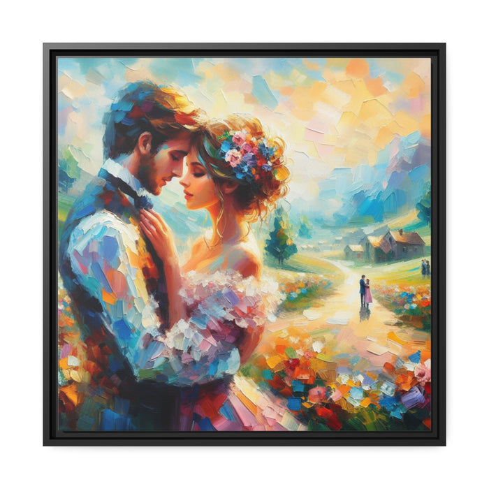 Elegant Valentine Couple Matte Canvas Print with Black Pinewood Frame