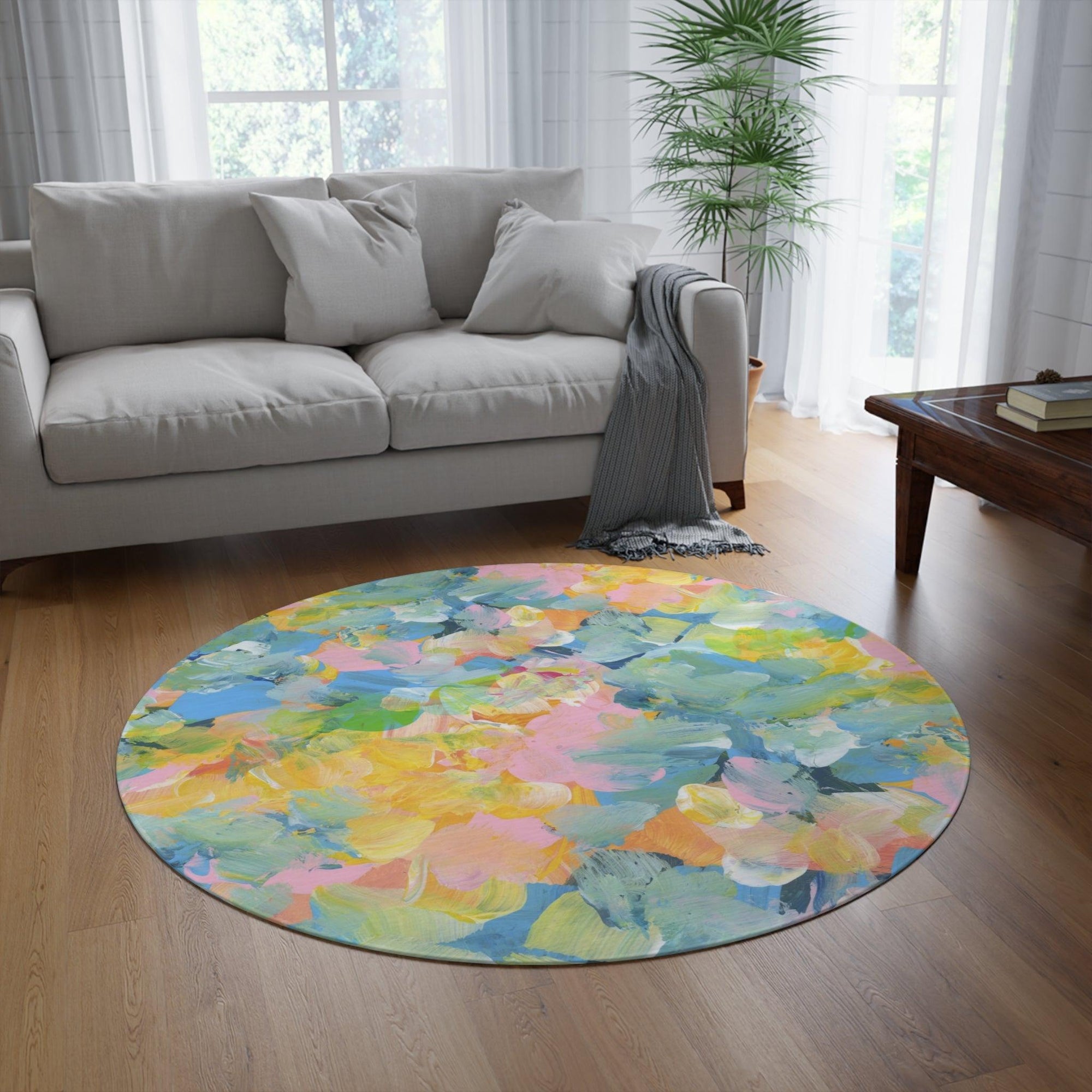 Watercolor Vibrant Chenille Circle Rug - 60x60 Inch by Maison d'Elite