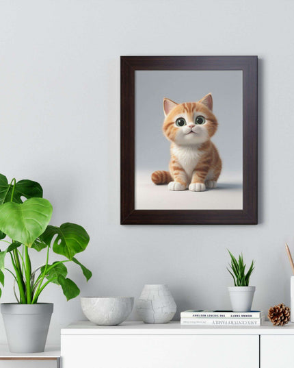 Sustainable Chic Cat Art Framed Print for Eco-Friendly Home Decor
