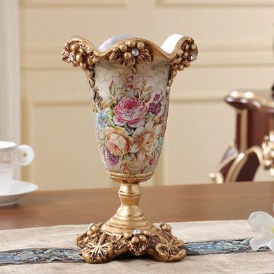 European Style Diamond High Vase – Handmade Resin Decor for Living Room (16x26 cm)