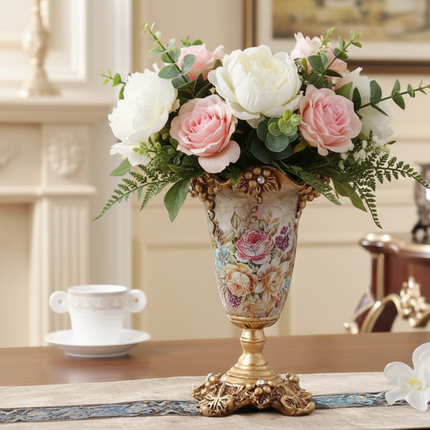 European Style Diamond High Vase – Handmade Resin Decor for Living Room (16x26 cm)