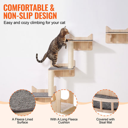 Peekaboo Studio Wall Mounted Cat Shelves - Set of 5 with Jumping Board
