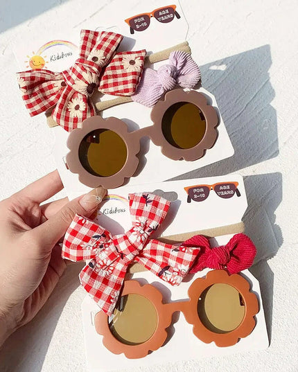 3Pcs/Set Newborn Print Bowknot Headbands and Cute Round Sunglasses