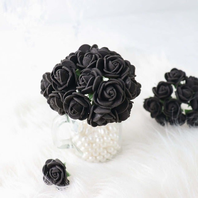 AliKopy 48 Black Real Touch Foam Roses - DIY Craft Flowers with Stem