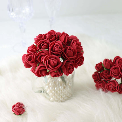 AliKopy 48 Burgundy Real Touch Foam Rose Buds with Stems - DIY Craft F