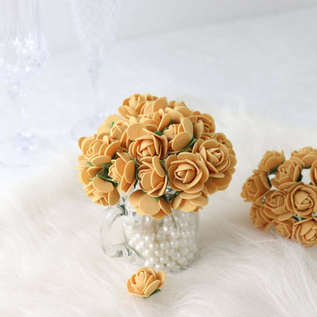 AliKopy 48 Real Touch Gold Foam Rose Buds with Stem for DIY Crafts