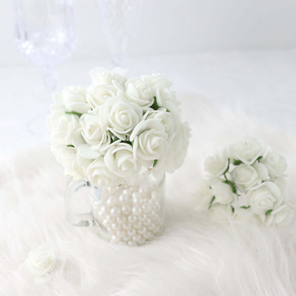 AliKopy 48 Ivory Real Touch Foam Roses - DIY Craft Flowers with Stems