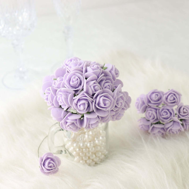 AliKopy 48 Lavender Lilac Real Touch Foam Roses with Stems for Crafts