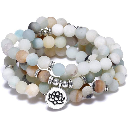 Peekaboo Studio Tiger Eye Bracelet Necklace - 108 Buddha Beads, Lotus