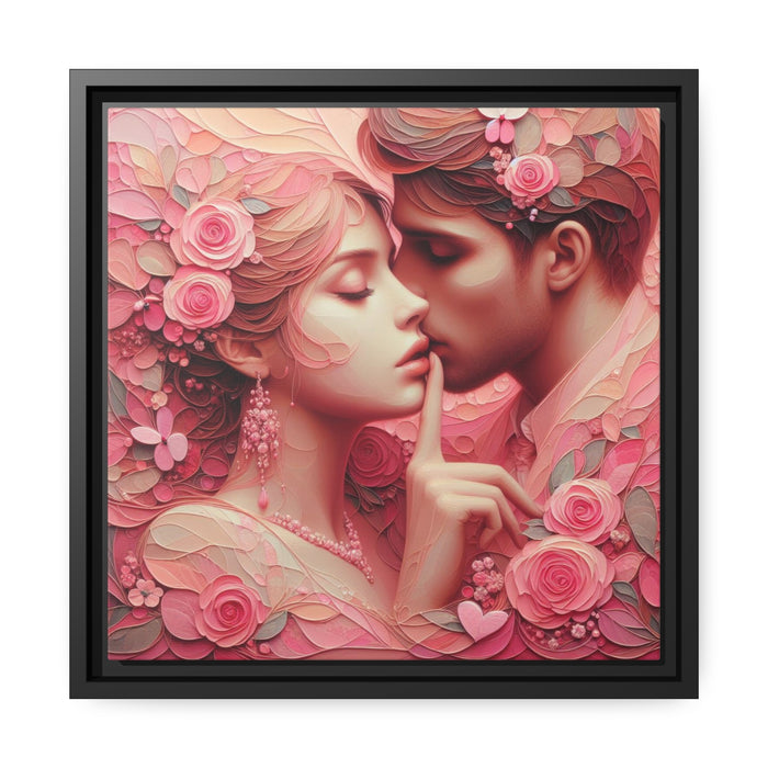 Romantic Valentine Matte Canvas Wall Art in Black Pinewood Frame