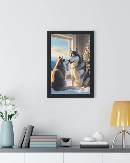Sustainable Holiday Husky Vertical Wall Art Print