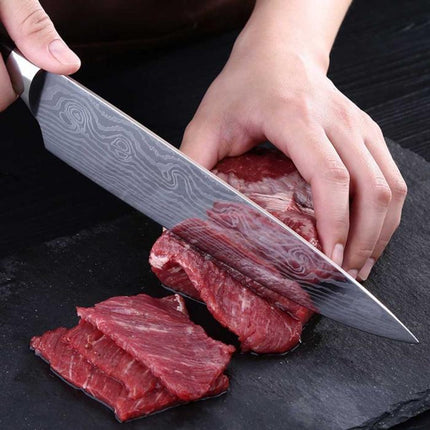 Damascus Pattern Slicing Knife 7Cr17 Stainless Steel Razor Sharp Kitchen Knife