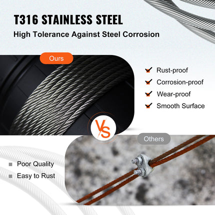 VEVOR 500ft Stainless Steel Cable Railing, 316 Marine Grade, 7x7 Stran