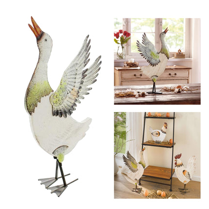 Iron & Wood Duck Garden Statue — Decorative Outdoor Sculpture