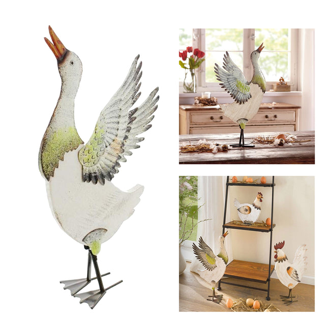 Iron & Wood Duck Garden Statue — Decorative Outdoor Sculpture