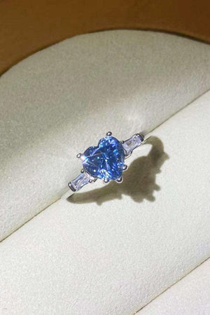 1 Carat Moissanite Heart-Shaped Platinum-Plated Ring in Blue-Trendsi-Blue-5-Très Elite