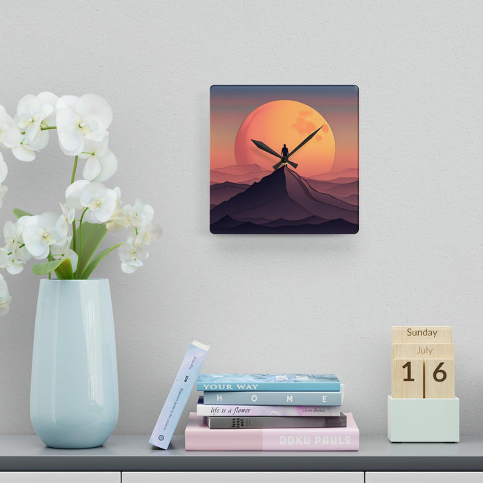 Colorful Mountain Landscape Acrylic Wall Clocks - Vibrant Prints, Easy Installation | Multiple Sizes, Round & Square Shapes