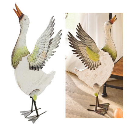 Iron & Wood Duck Garden Statue — Decorative Outdoor Sculpture