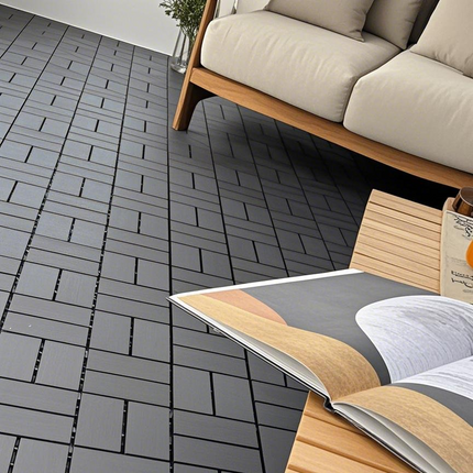 Room and Decor 44 Pack Waterproof Interlocking Deck Tiles - Dark Grey