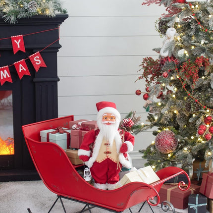 Room and Decor Large Distressed Iron Santa Sleigh Holiday Decoration
