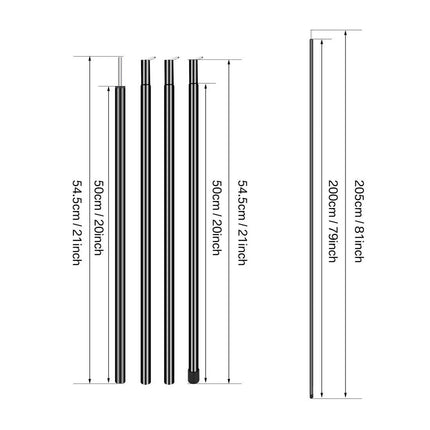 Peekaboo Studio Adjustable Steel Tent Poles - 2x200cm Telescopic Desig