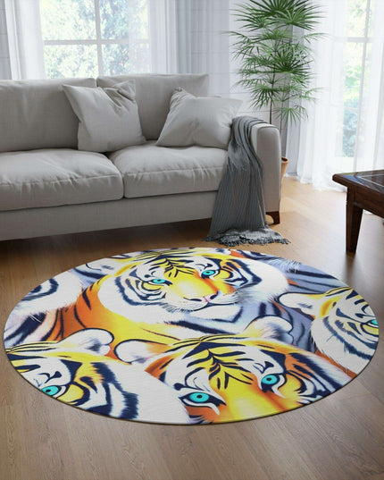 Vivid 3D Tiger Chenille Round Rug - 60x60 Inch by Maison d'Elite