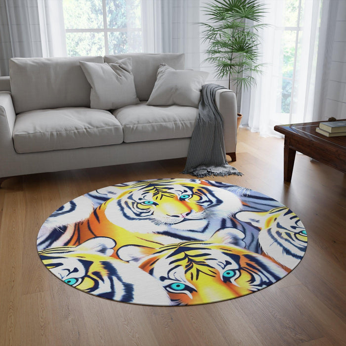 Vibrant Tiger 3D Chenille Circle Rug - 60x60 Inch by Maison d'Elite