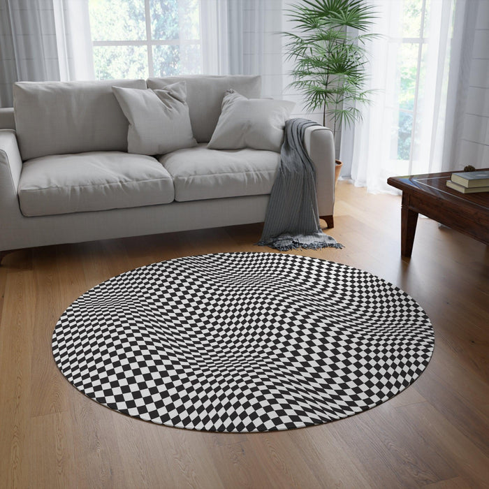 Elegant Chenille Round Rug - Luxurious 60" Checked Design