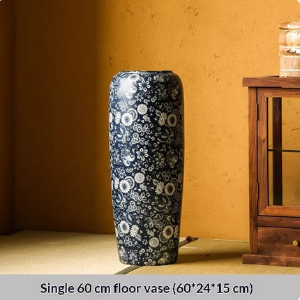 Blue And White Floor Vase Ceramic Tea Rooms Arrangement With Artificial Flowers