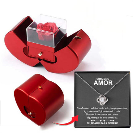 Fashion Jewelry Box Red Apple Christmas Gift Necklace Eternal Rose For