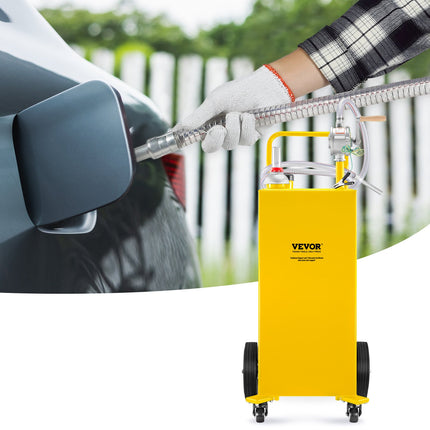 VEVOR 30 Gallon Fuel Caddy with Manual Transfer Pump & 4 Wheels, Yello